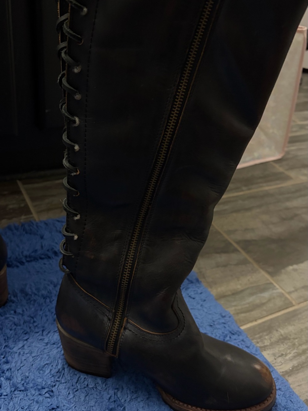 Freebird by Steven Black Lace-Up Knee Boots with Cream Shearling Cuff. OBO! - Picture 6 of 9